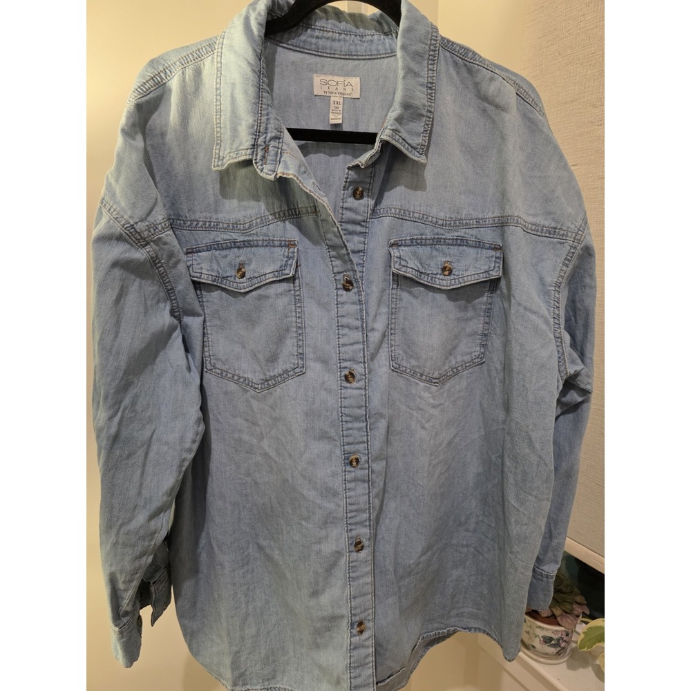 Sofia Vergara Boyfriend Oversized Tunic Shirt 2X Chambray Western